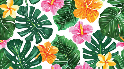 Tropical flowers and leaves of plants jungle vector se - obrazy, fototapety, plakaty