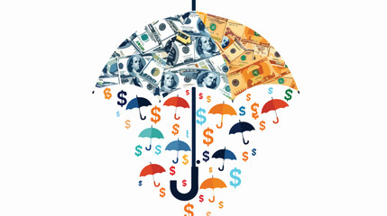 Umbrella collage of dollar symbols. Vector dollar icon