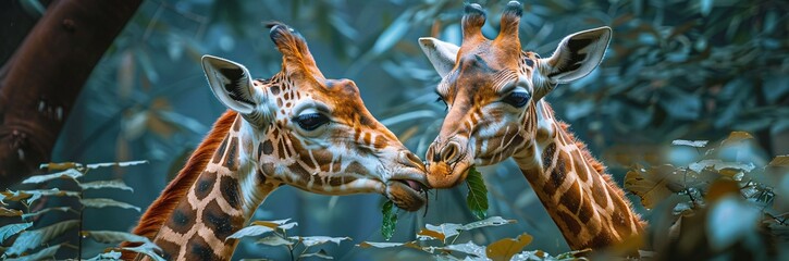 A Moment of Affection Two Giraffes Sharing a Tender Kiss in a Lush, Tropical Forest Generative AI - obrazy, fototapety, plakaty
