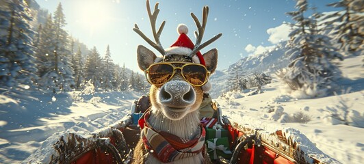 Santa's Reindeer A Festive Adventure Generative AI - obrazy, fototapety, plakaty