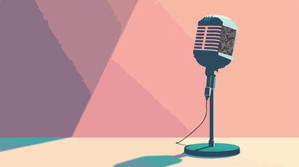 Microphone with copy space box Flat vector