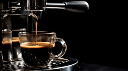 Generative AI of Espresso Pouring into Cup with copyspace concept for Morning Caffeine Fix, Barista Skills, and Café Ambiance