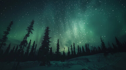 Naklejka premium Beneath a blanket of stars the Arctic Aura envelops the landscape in a dreamlike glow enchanting all who witness its beauty. . .