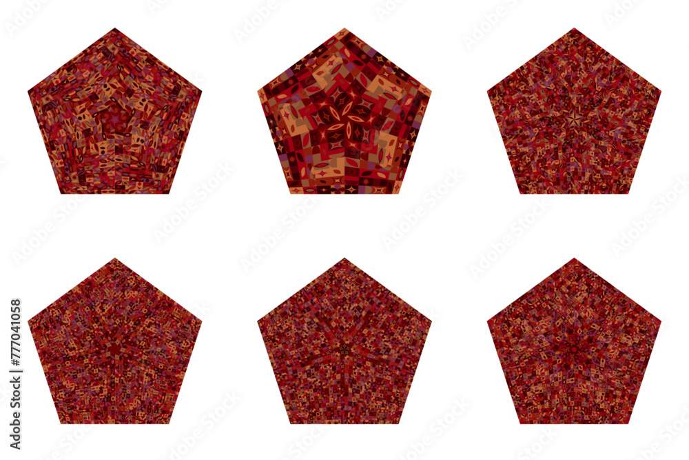 Poster abstract mosaic pentagon polygon set - ornamental geometrical vector design element on background