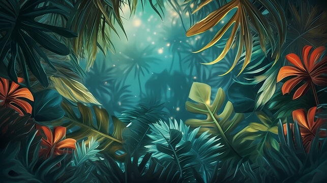Summer tropical leaves background