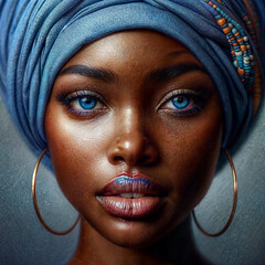 a woman wearing a blue head scarf, a photorealistic painting, shutterstock contest winner, art photography, beautiful, enchanting, creative commons attribution