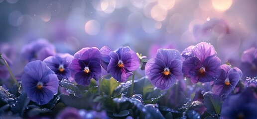 Blossoming Serenity A Purple Flower Field in the Soft Light of Dawn Generative AI