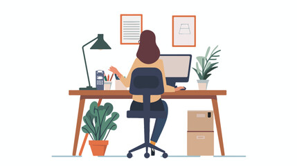 Woman working at her desk flat vector isolated on white