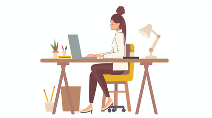 Woman working at her desk flat vector isolated on white