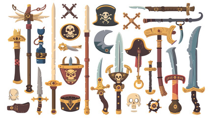 Pirate weapon theme elements Flat vector isolated on