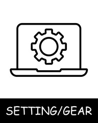 Gear, mechanism icon. Cogwheel, modern technology, laptop, screen, services, tuning, offer users the ability to customize their experience on the platform. Assistance in adjustments and optimization.