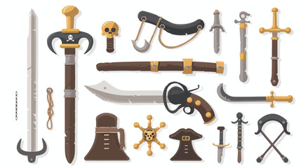 Pirate weapon theme elements Flat vector isolated on