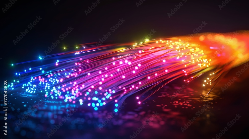 Poster a colorful, glowing, and abstract image of a wire with many small dots. concept of energy and excite
