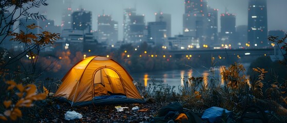 Adaptability and Resourcefulness: Migrants Creating Makeshift Shelter in City. Concept Migrant Crisis, Urban Living, Shelter Improvisation, Human Resilience, Makeshift Dwellings - obrazy, fototapety, plakaty