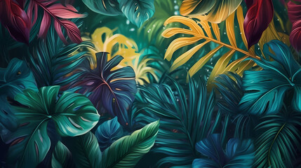 Summer tropical leaves background