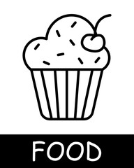 Pie icon. Pastry with cherry and cream on top, layers, delicacy, dessert, gourmet craftsmanship, culinary creativity, simplicity, silhouette, snack, gourmet food. Delicious and unusual food concept.