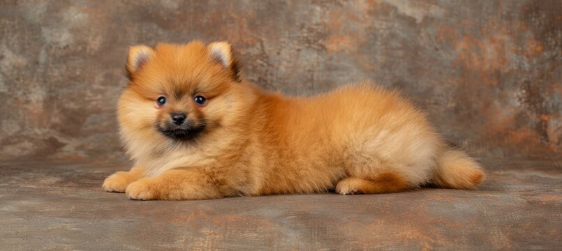 Charming pomeranian puppy poses beautifully for an adorable and fluffy photo shoot