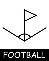 Football field icon. Strategy, tactics, angle, flag, outdoor activity, useful hobby, recreation, sports equipment and leisure activity. Healthy lifestyle concept.