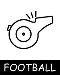 Newsletter, football icon. Whistling, sports equipment, outdoor activity, useful hobby, recreation, sports equipment and leisure activity. Healthy lifestyle concept.