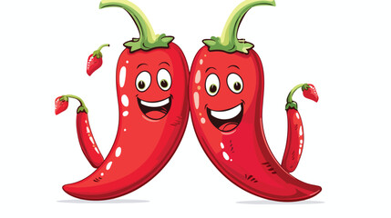 Red chili pepper couple mascot Flat vector 
