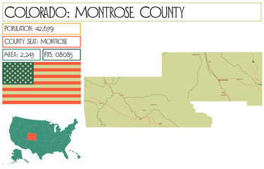 Large and detailed map of Montrose County in Colorado USA.
