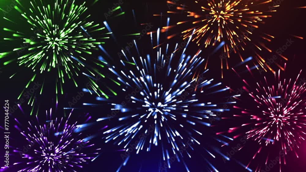 Poster abstract colorful explosion or burst of dust particles, movement of luminous particles, speed of lig