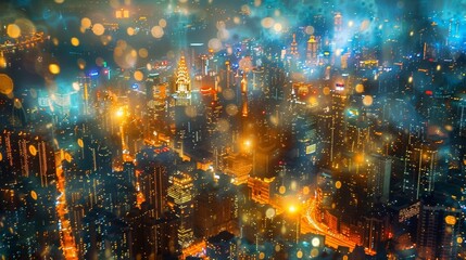 A glittering sea of lights as seen from above showcases the grandeur and extravagance of a citys nightlife. - obrazy, fototapety, plakaty