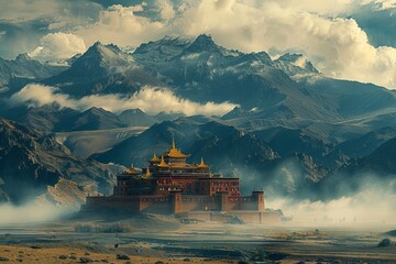 The majestic Lama Temple situated on the Tibetan plateau, its spiritual aura captured. - obrazy, fototapety, plakaty