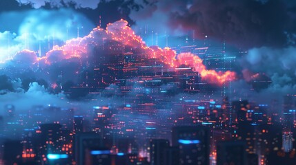 Futuristic Smart City with Cloud Computing Concept - obrazy, fototapety, plakaty