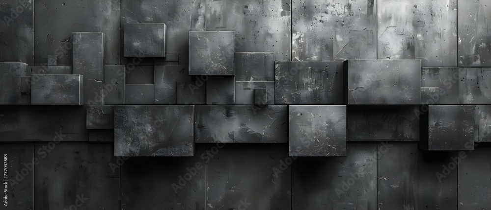 Poster monochrome wall with varying materials in geometric pattern of rectangular shapes. concept architect