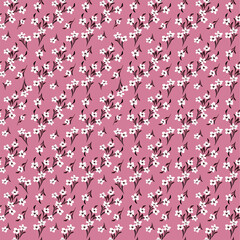 Floral seamless pattern. Pretty flowers on light pink background. Printing with small white flowers. Ditsy print. Seamless vector texture. Spring bouquet.