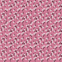 Floral seamless pattern. Pretty flowers on light pink background. Printing with small white flowers. Ditsy print. Seamless vector texture. Spring bouquet. - 777047840
