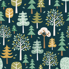 Seamless vector pattern with hand drawn trees. Scandinavian woodland illustration. Perfect for textile, wallpaper or print design.