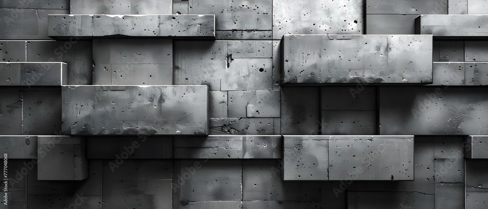 Poster geometric pattern of rectangular shapes in monochrome wall with varying materials. concept geometric
