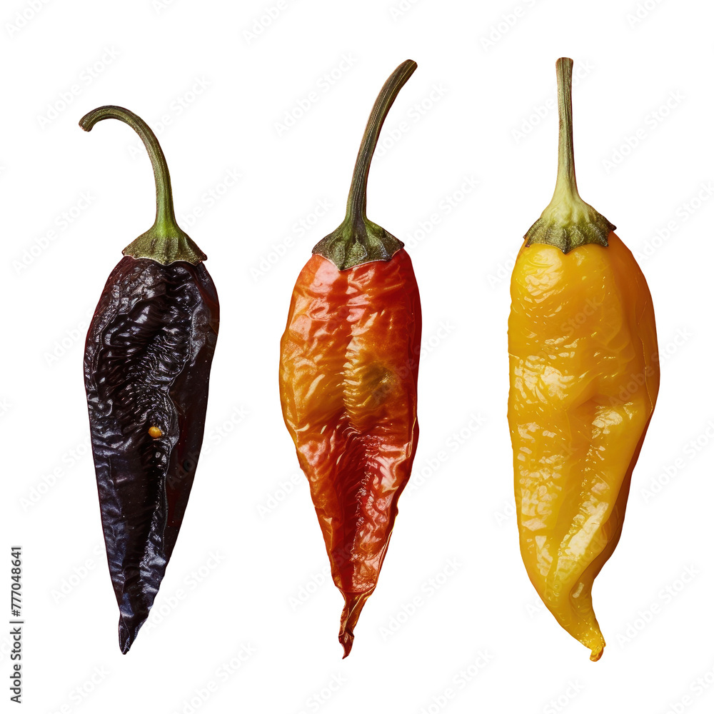 Poster three peppers in a row on transparent background