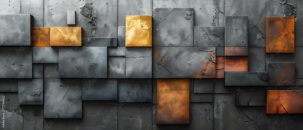 Poster geometric monochrome wall featuring varied materials in rectangular patterns. concept geometric patt