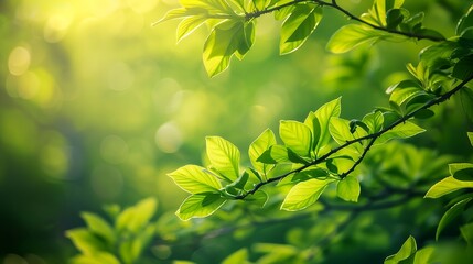 Fototapeta na wymiar Spring background with green lush young foliage