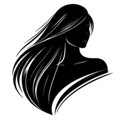 minimalist Fashion woman with straight long shiny hair. Beauty and hair care vector black color silhouette, Black color silhouette png white background new-06