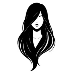 minimalist Fashion woman with straight long shiny hair. Beauty and hair care vector black color silhouette, Black color silhouette png white background new-03