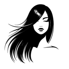 minimalist Fashion woman with straight long shiny hair. Beauty and hair care vector black color silhouette, Black color silhouette png white background new-08