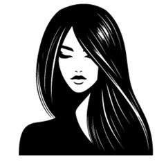 minimalist Fashion woman with straight long shiny hair. Beauty and hair care vector black color silhouette, Black color silhouette png white background new-11