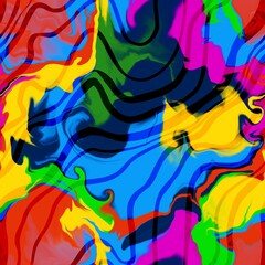 Abstract Digital Painting Liquid Fluid Marble Wavy Stripes Seamless Pattern Watercolor Tie Dye Gradient Background