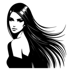 minimalist Fashion woman with straight long shiny hair. Beauty and hair care vector black color silhouette, Black color silhouette png white background new-22