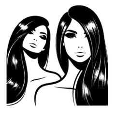 minimalist Fashion woman with straight long shiny hair. Beauty and hair care vector black color silhouette, Black color silhouette png white background new-23