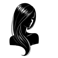 minimalist Fashion woman with straight long shiny hair. Beauty and hair care vector black color silhouette, Black color silhouette png white background new-27