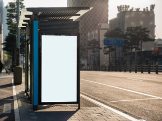 Mock up Banner signboard template at Bus Shelter Media outdoor street Sign display