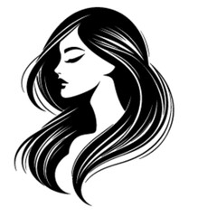 minimalist Fashion woman with straight long shiny hair. Beauty and hair care vector black color silhouette, Black color silhouette png white background new-36