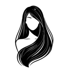 minimalist Fashion woman with straight long shiny hair. Beauty and hair care vector black color silhouette, Black color silhouette png white background new-43