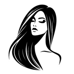 minimalist Fashion woman with straight long shiny hair. Beauty and hair care vector black color silhouette, Black color silhouette png white background new-48