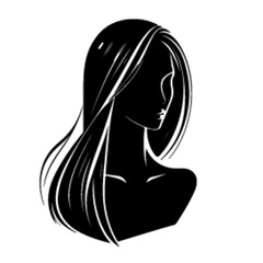 minimalist Fashion woman with straight long shiny hair. Beauty and hair care vector black color silhouette, Black color silhouette png white background new-50